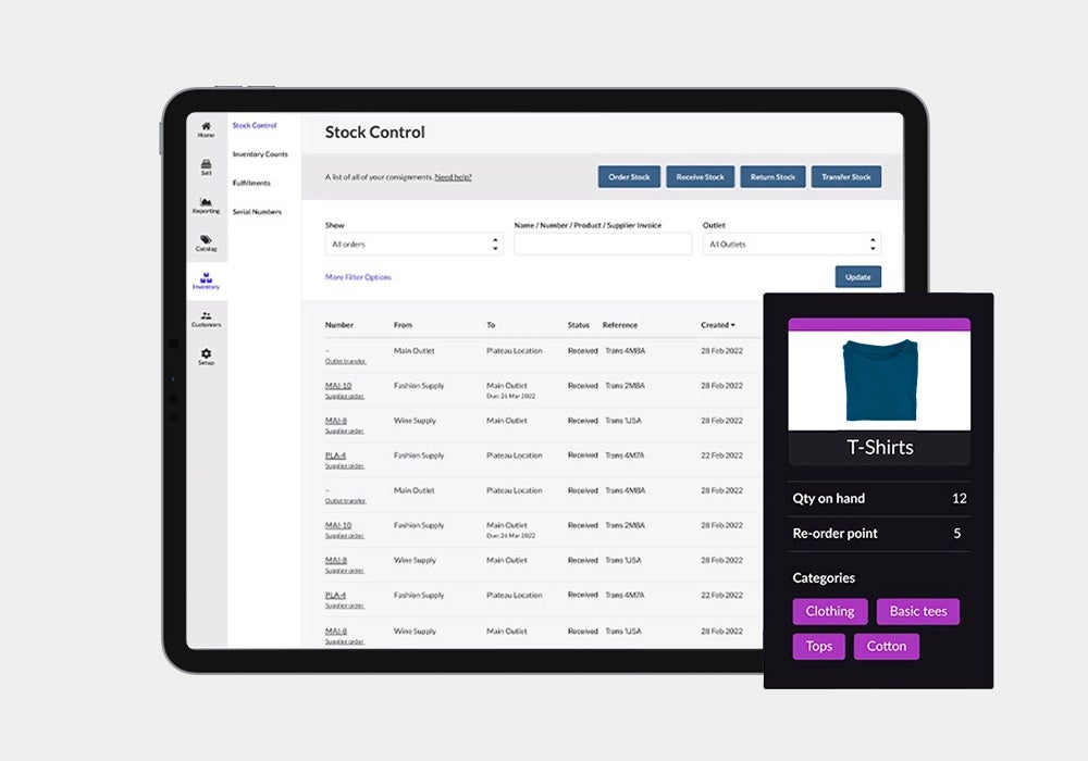 Lightspeed Retail dashboard view for Stock Control.