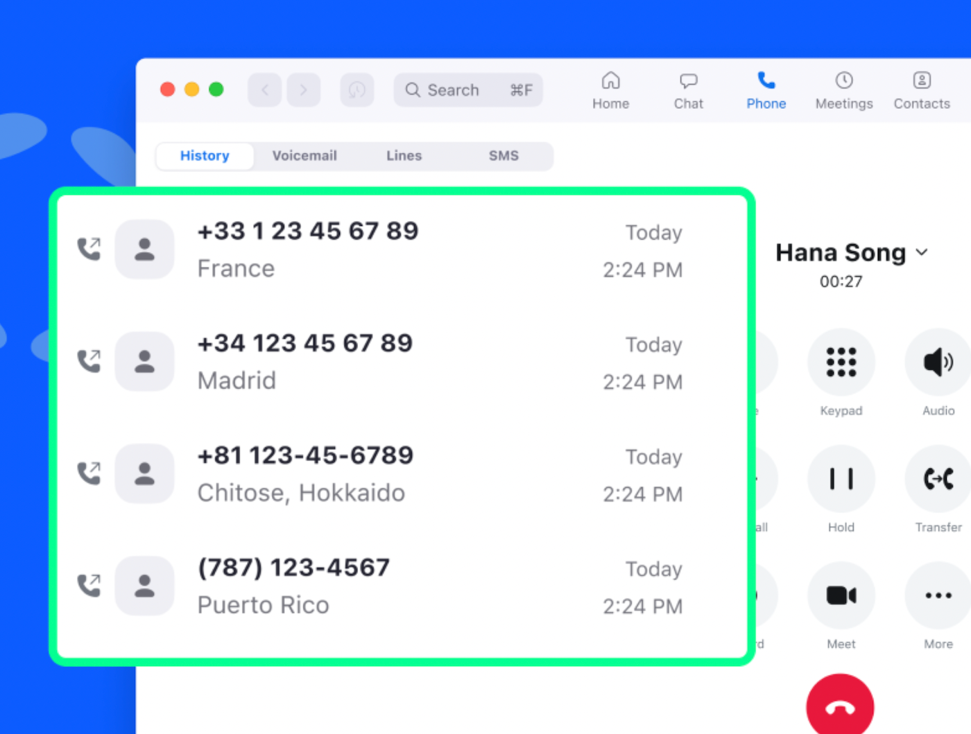 Zoom Phone call history.