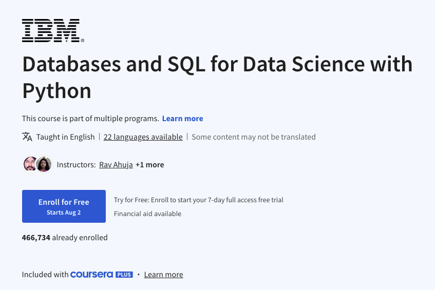 Database and SQL data science for Coursera.