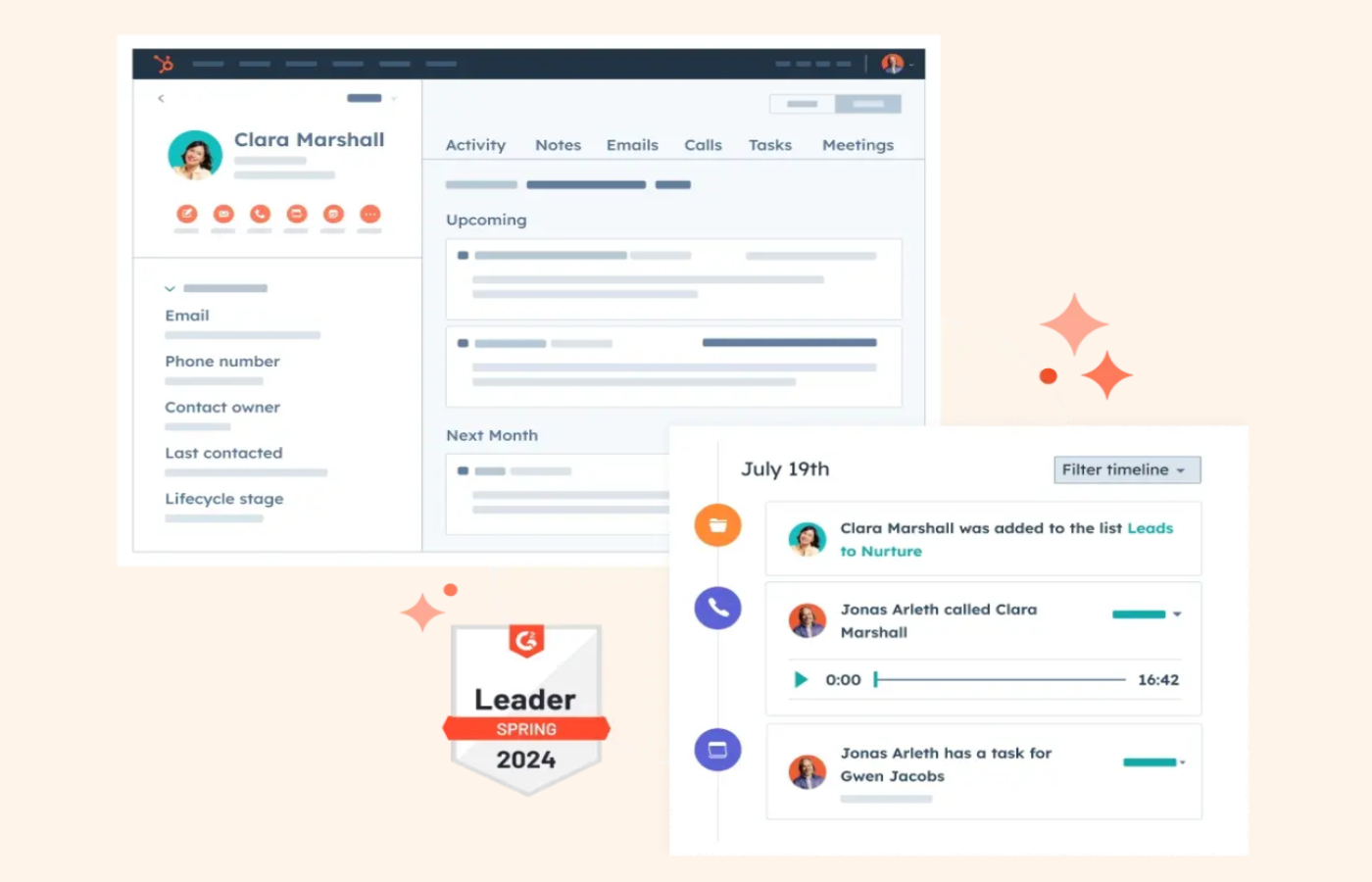 HubSpot built-in CRM tool.