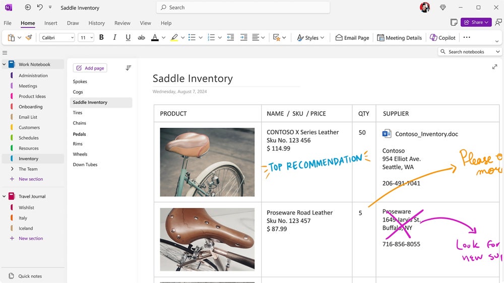 The note-taking interface in OneNote.