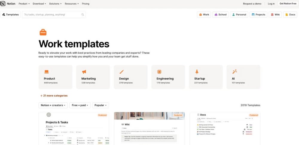 The template library in Notion.