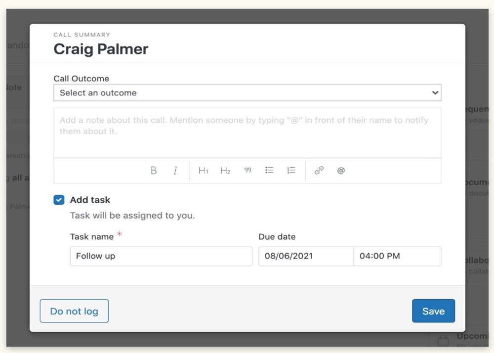 Zendesk Sell power dialer feature.