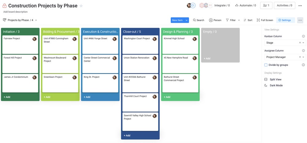 An example of a Kanban board in monday.com.