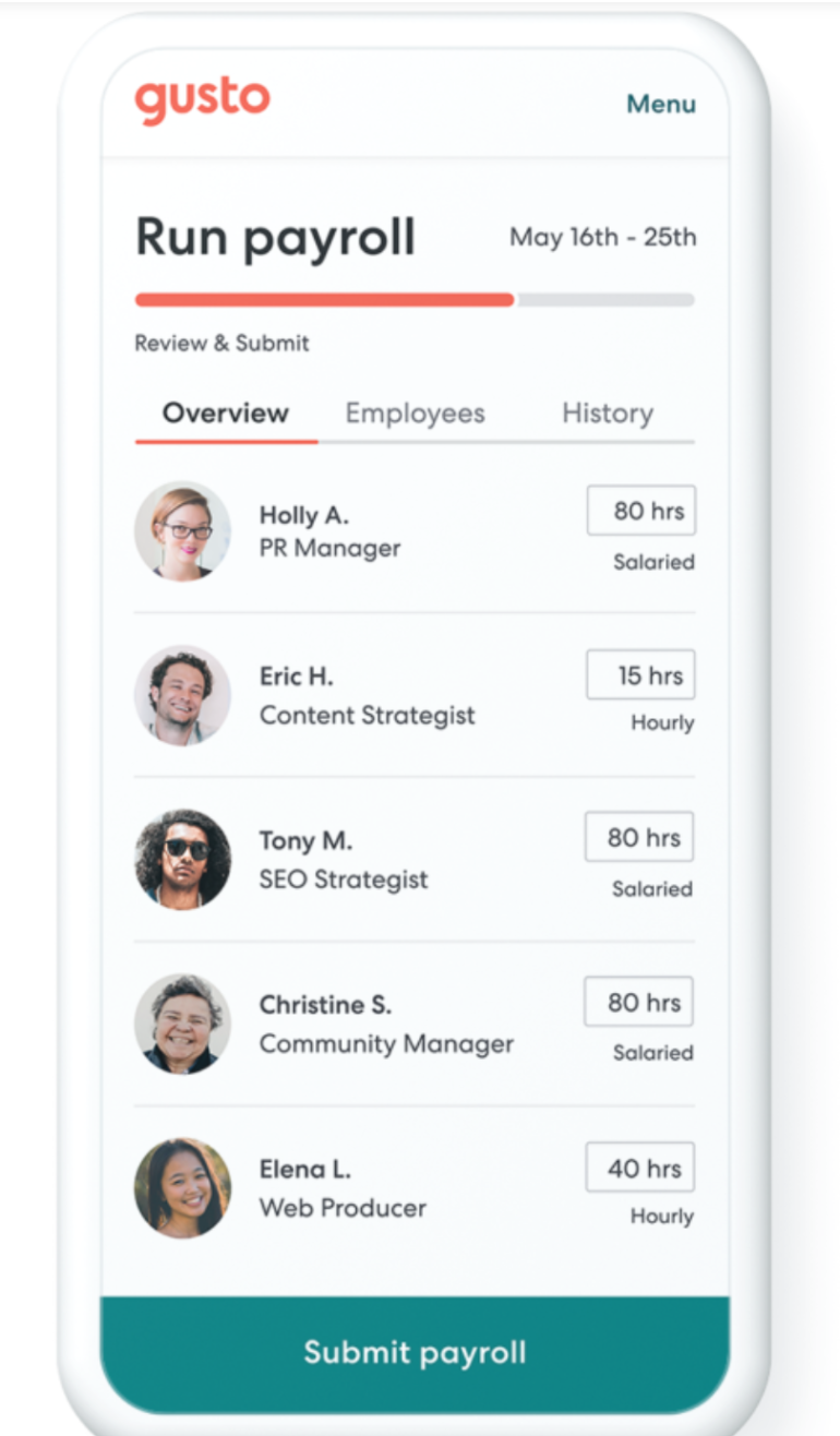 Run payroll on mobile device with Gusto