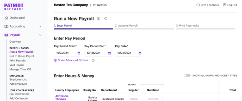 Patriot payroll run