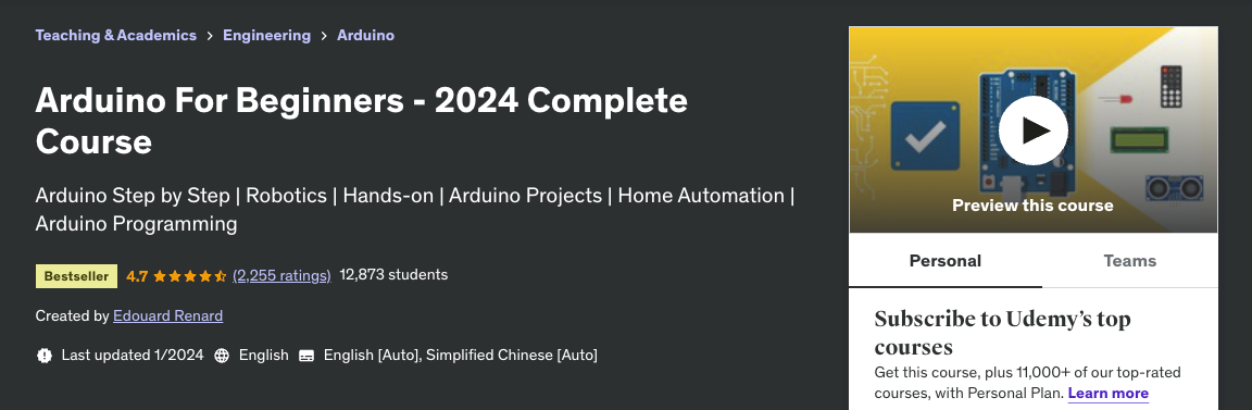 Udemy Arduino For Beginners - 2024 Complete Course.