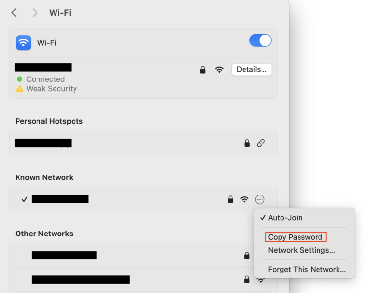 You must copy the Wi-Fi password to view it on a Mac. 