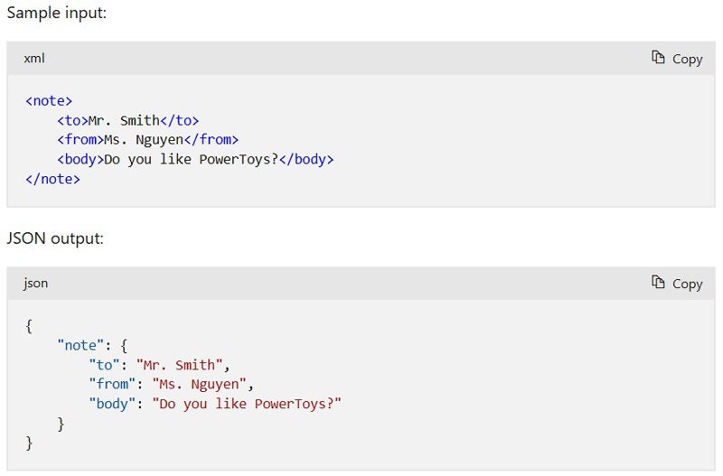 XML reformatted into JSON.