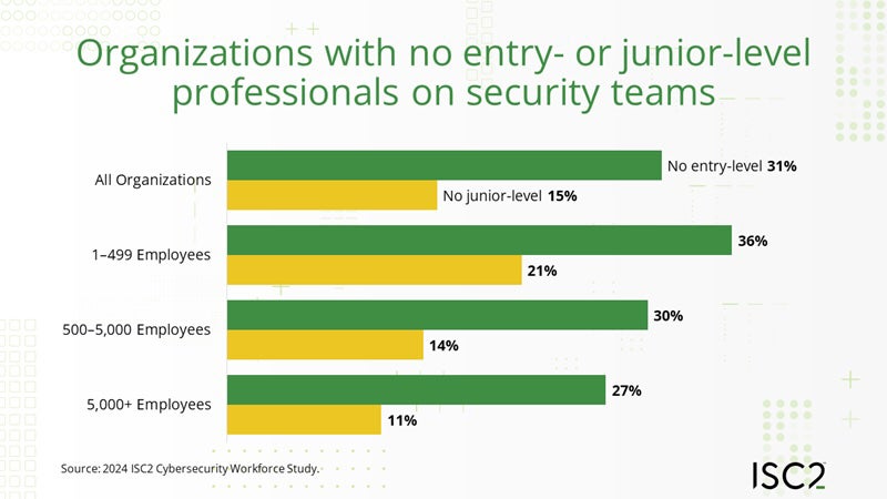 Graph showing larger companies were more likely to have entry-level workers, ISC2 found.