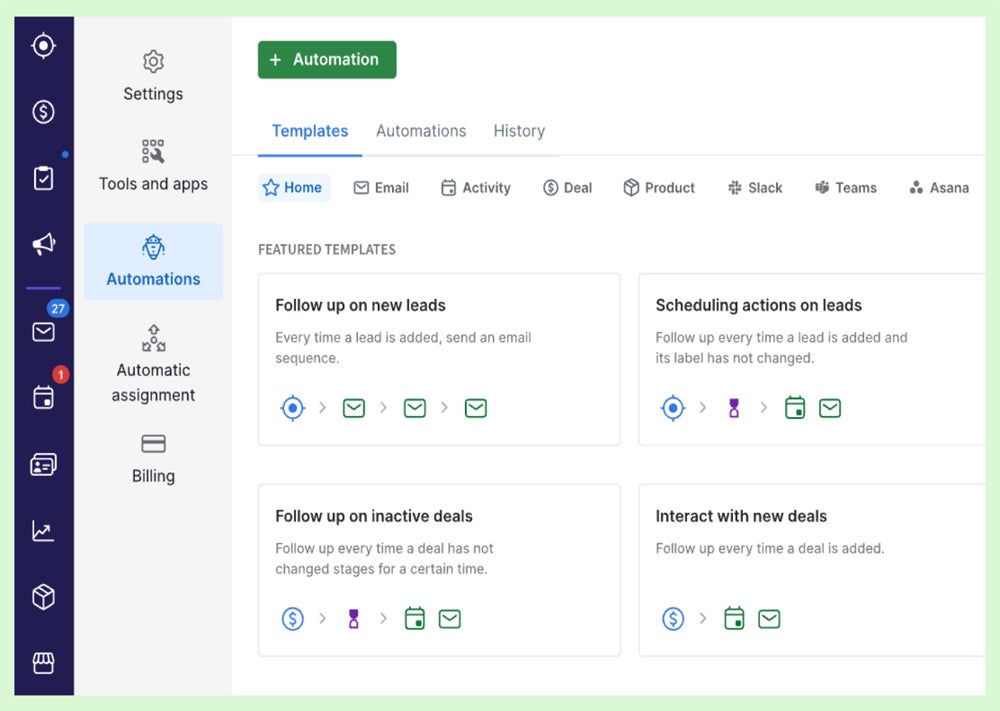 Pipedrive automation feature.