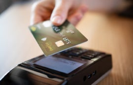 Close up of credit card contactless payment.