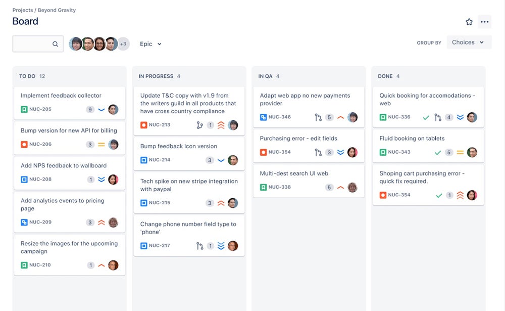 Example of a kanban board in Jira.