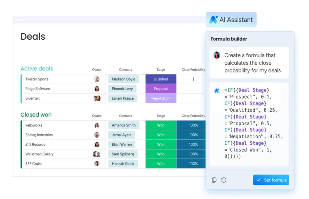 monday CRM formula building feature.