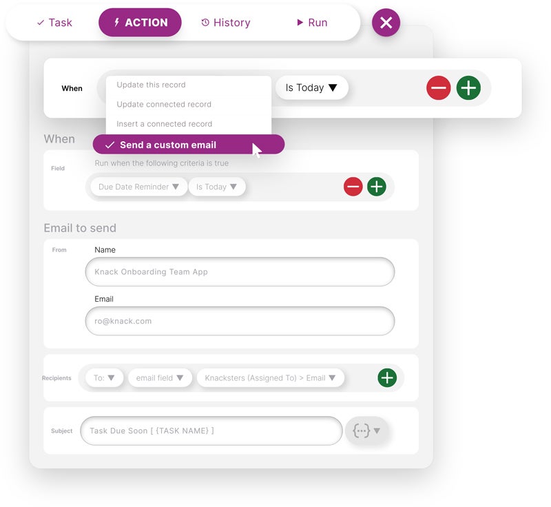 Knack workflow automation.