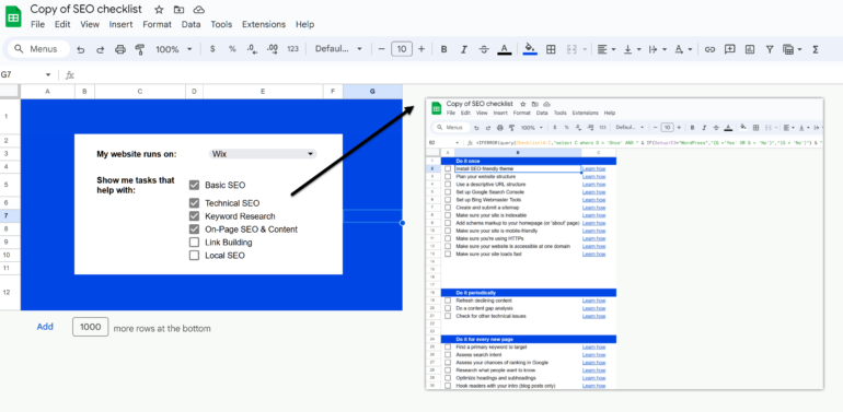 Inside of Google Sheets — the near  shows the country  you’ll input wherever  you built your website and the types of tasks you’re funny   successful  with the close    showing a database  of tasks from the 2nd  expanse  filtered to lucifer  your selections.