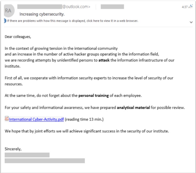 Sample spear phishing email.