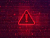 Red warning icon on red background and binary code values.