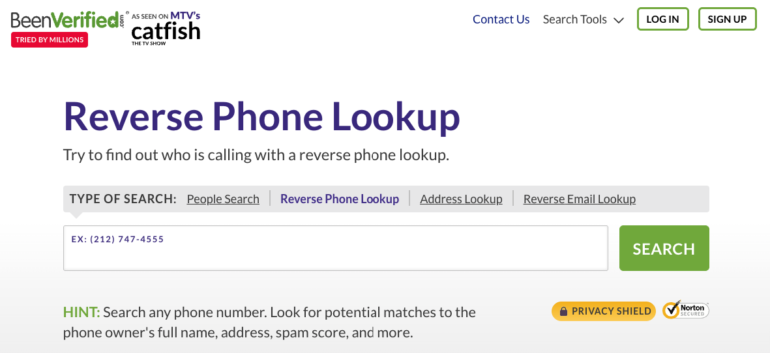 BeenVerified's reverse phone lookup tool