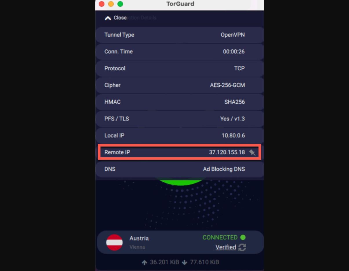 TorGuard Remote IP.