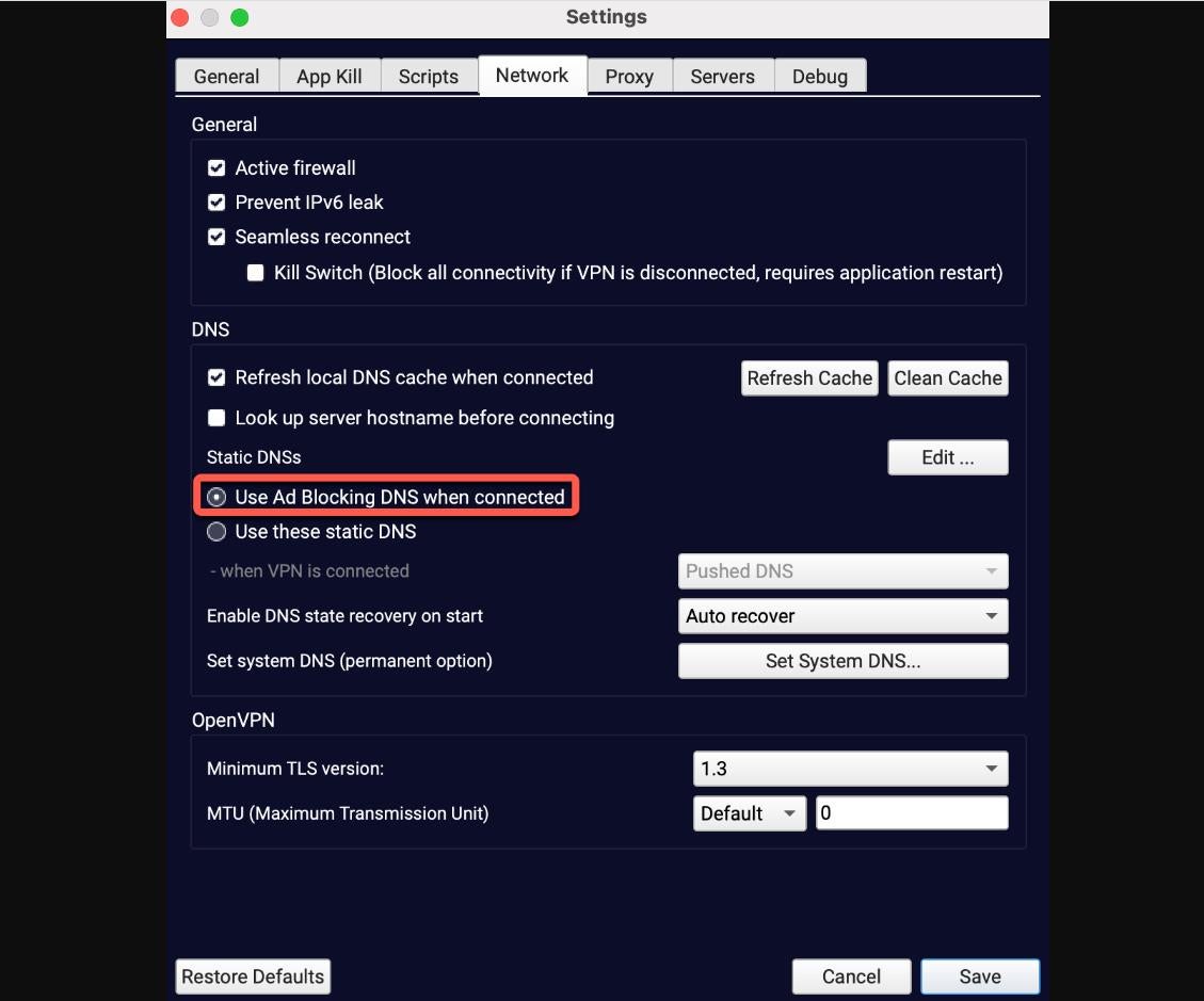 TorGuard VPN Ad Blocking DNS.