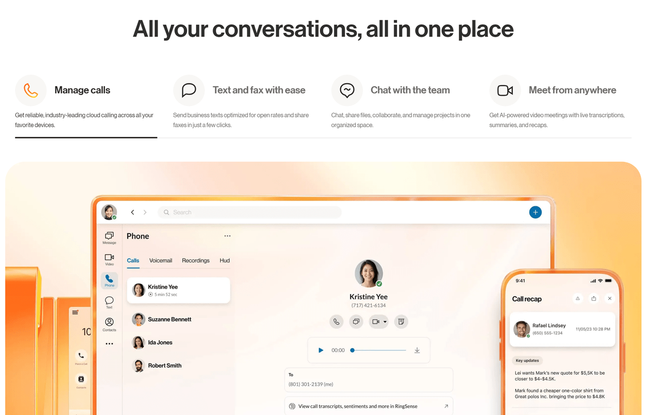 Desktop and mobile mockup of RingCentral's collaboration features. 