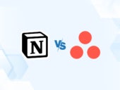 Versus graphic featuring the icons of Notion and Asana.