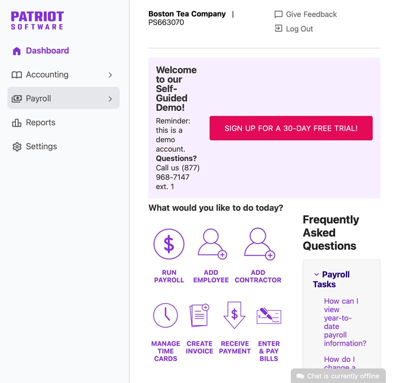 Patriot payroll dashboard.