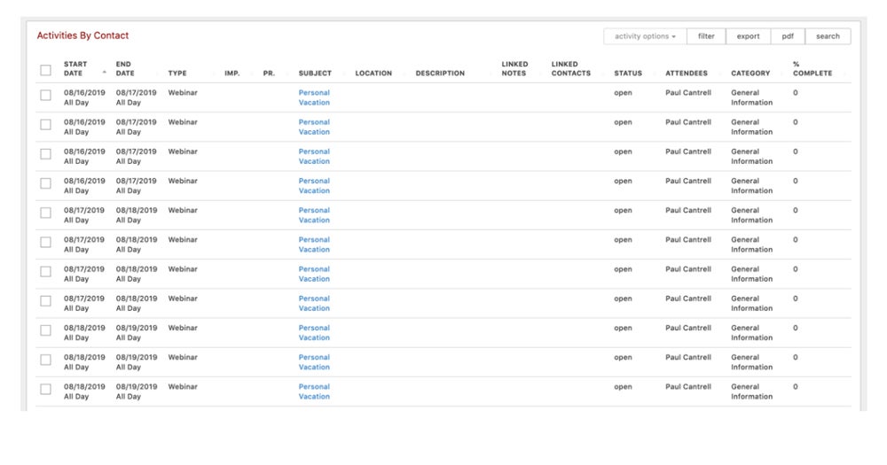 Redtail CRM reporting feature.