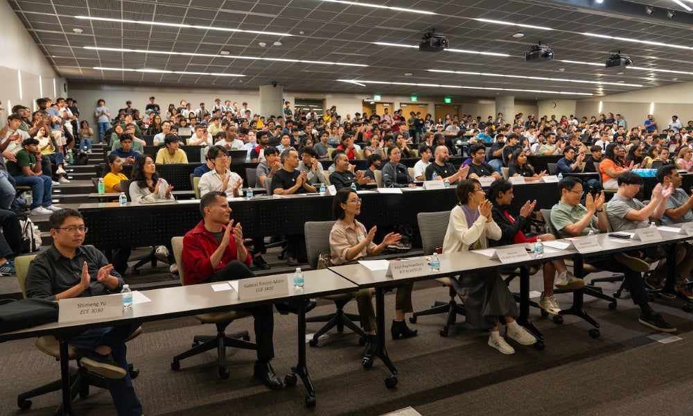 Georgia Tech students listen to presentations from ECE faculty members and Apple engineers during the NSI kickoff event in October.