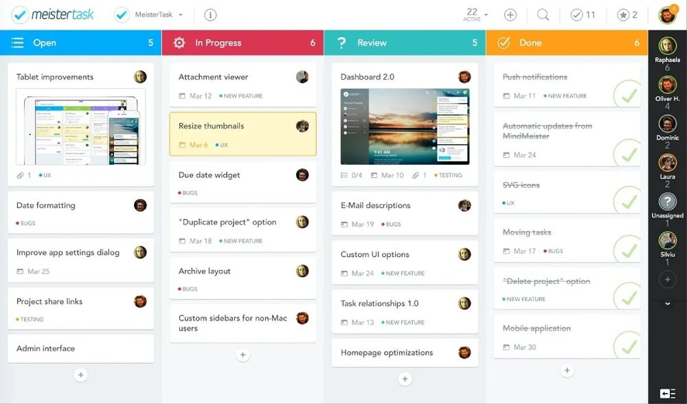 MeisterTask kanban board view.