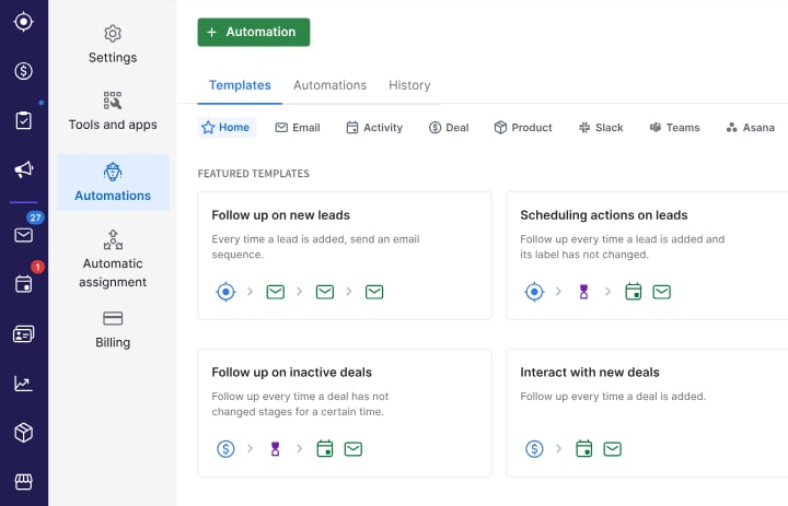Pipedrive automation template page.