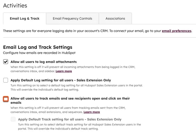 HubSpot email tracking popup.