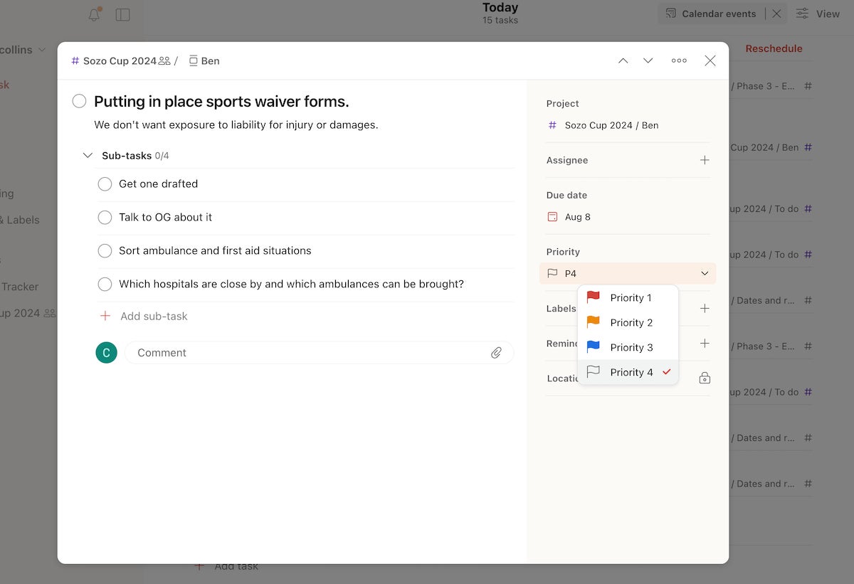 Priority levels in Todoist.