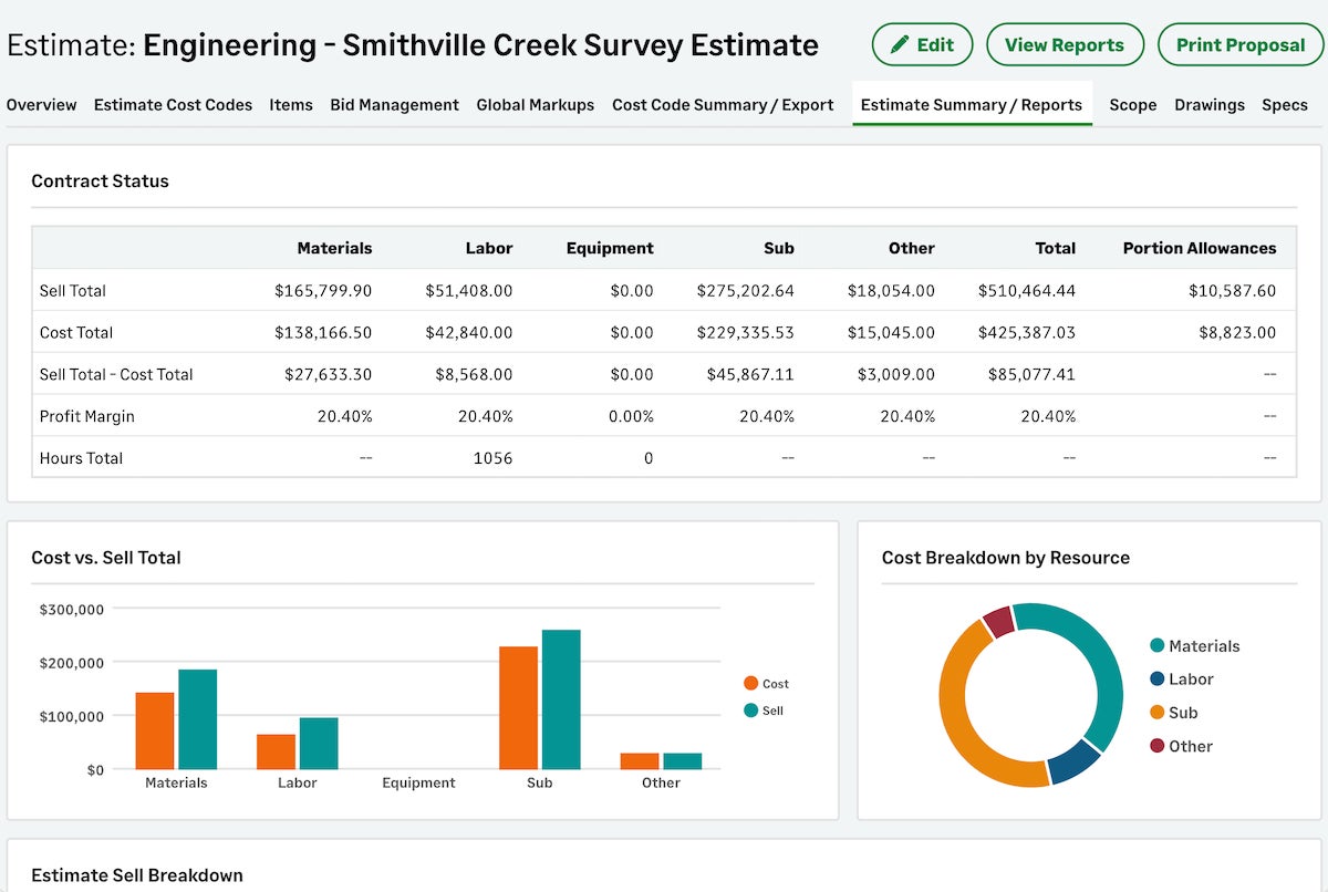 Estimating project costs in Sage.