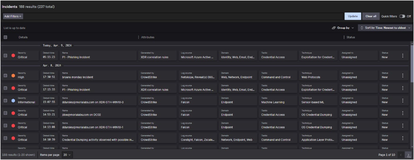 Reviewing latest incidents via Next-Gen SIEM dashboard.