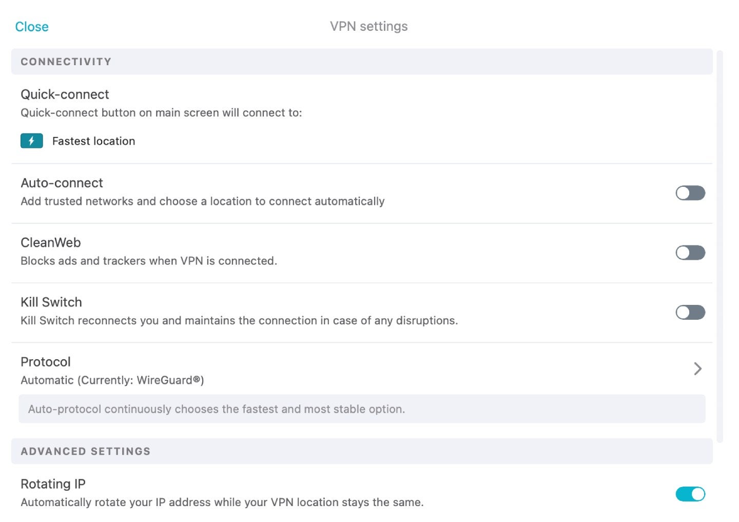 Surfshark offers more advanced VPN settings than TotalAV.