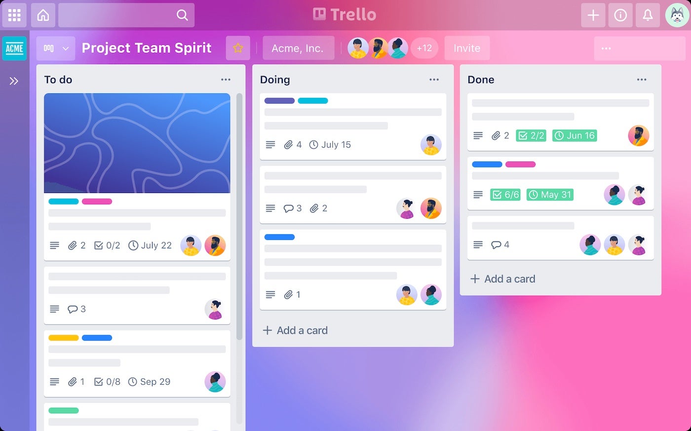 An example of Trello’s Board view.