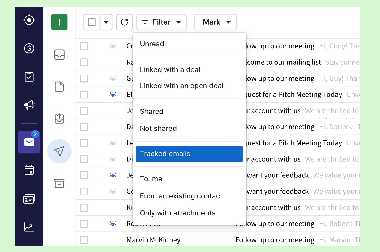 Pipedrive email tracking feature.
