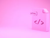 Pink HTML file document in 3D.