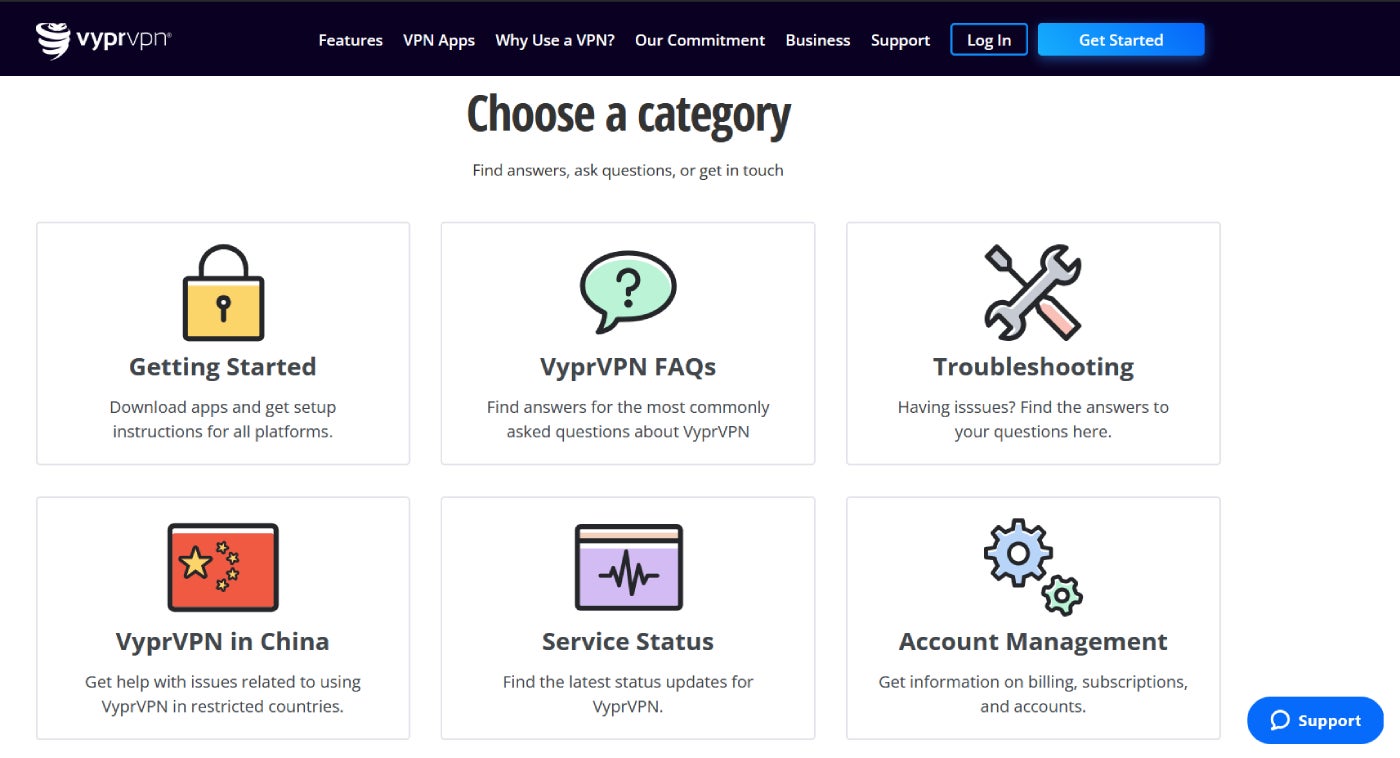 VyprVPN’s customer support resources.