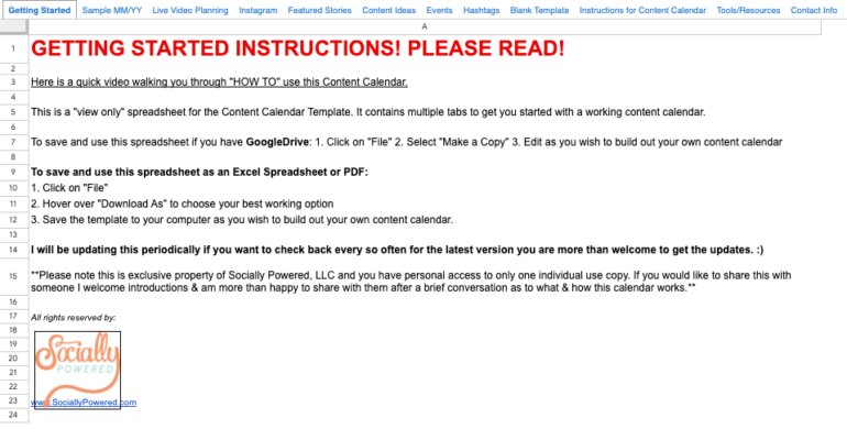 Google Sheets template with columns for topics, publish dates, and statuses