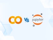 Versus graphic featuring the icons of Google Colab and Jupyter.