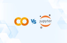 Versus graphic featuring the icons of Google Colab and Jupyter.