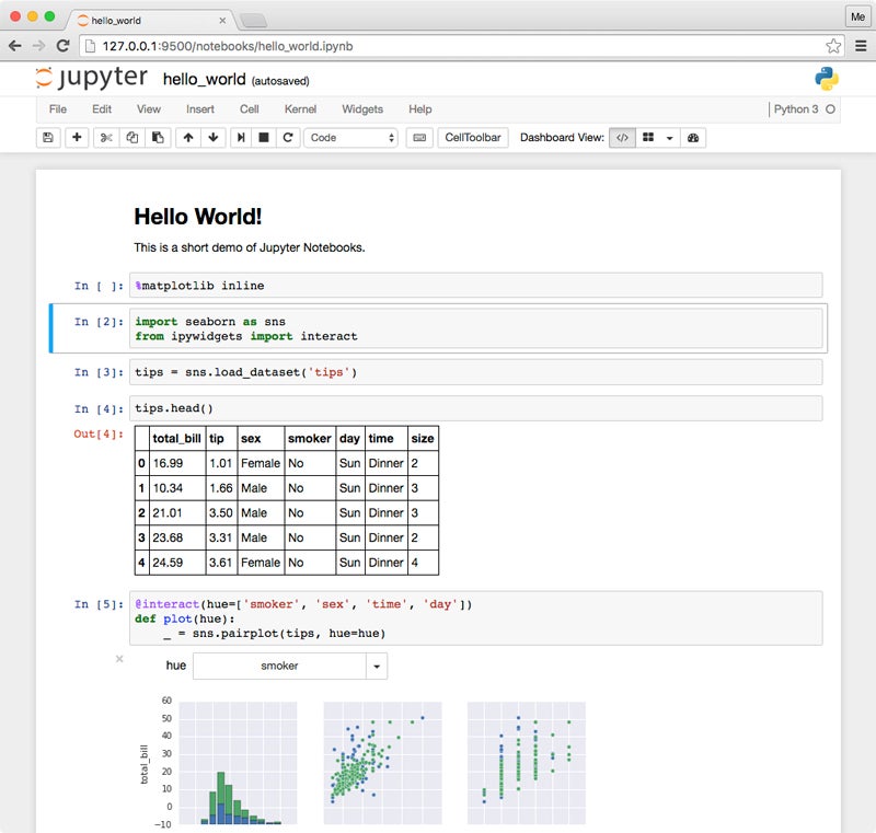 Dashboard layout on Jupyter notebook.