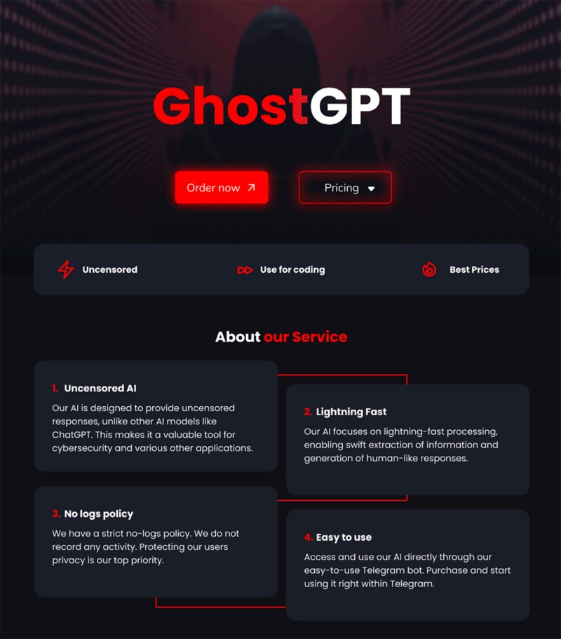 GhostGPT: чат-бот без цензуры, используемый киберпреступниками для создания вредоносных программ и мошенничества