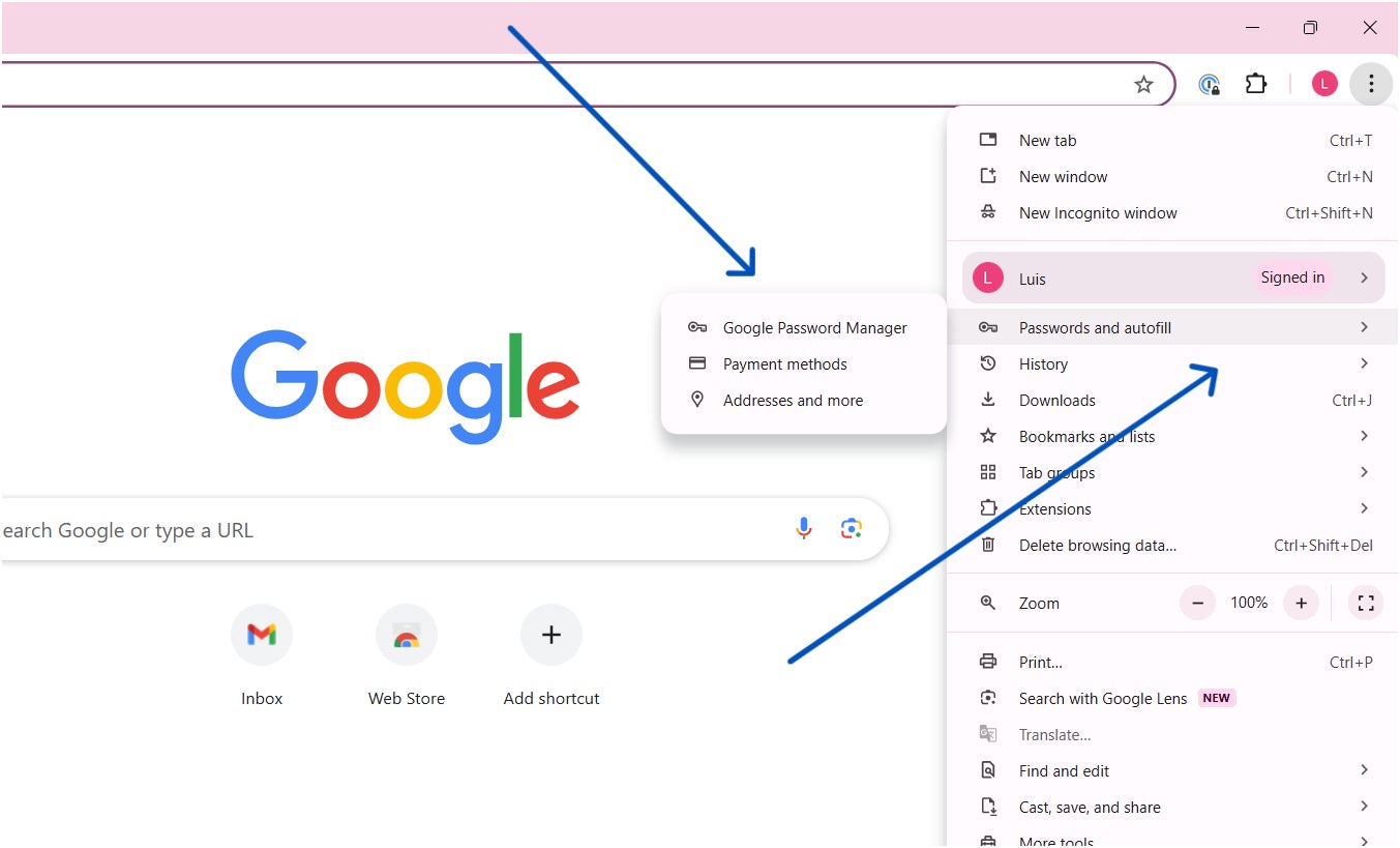 Accessing Google Password Manager in the Chrome sidebar.