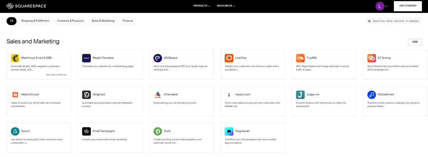 Squarespace supports third-party integrations with tools for shipping and fulfillment, inventory management, and sales and marketing.