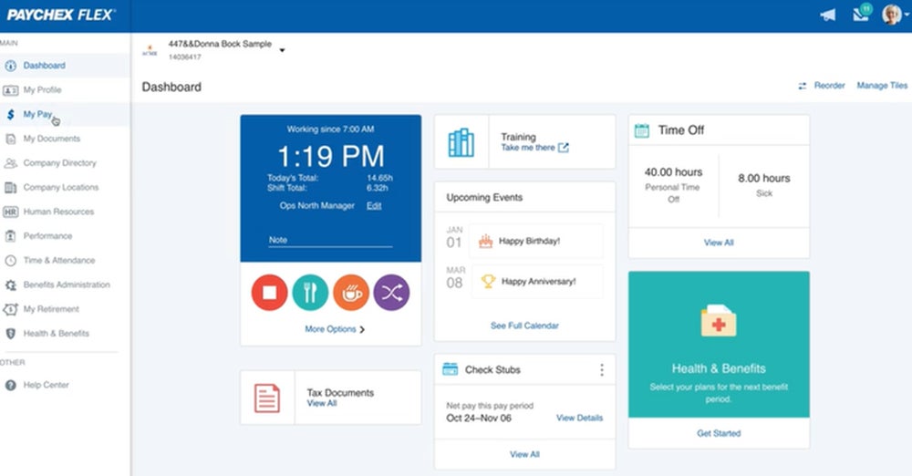 Paychex Flex dashboard.