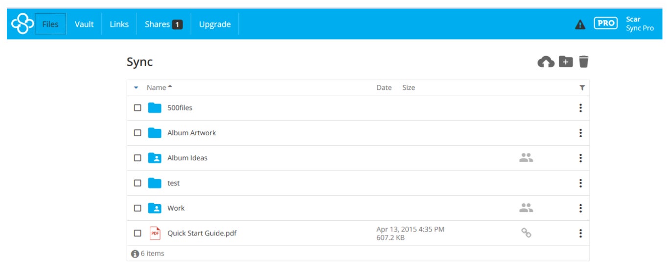 Sync.com’s web panel.